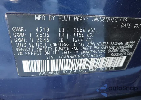 2016 Subaru Legacy 2.5I Limited from USA, damaged, VIN 4S3BNBN68G3060572